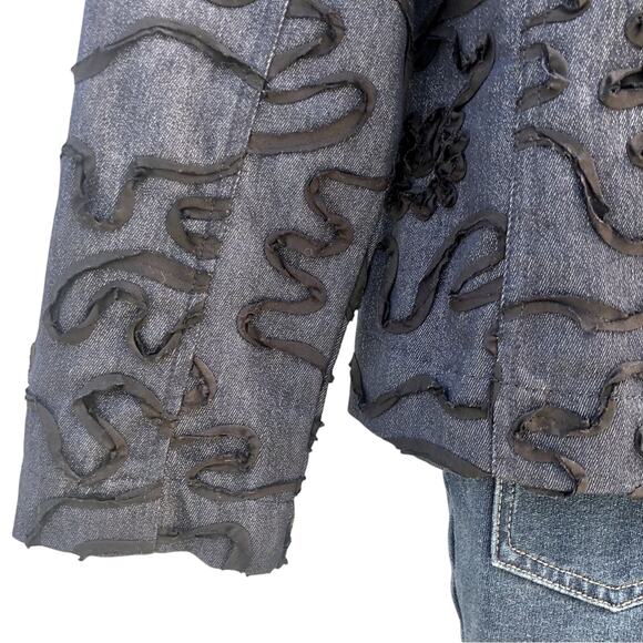 Analogy Black Trim Classic Denim Jacket Top Stitching Detail Silver Tone Buttons - Picture 4 of 16